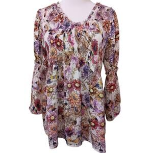 Floral Boho Blouse Top L Ruffle Daisy Flare Cottagecore Romantic Accordion Pleat